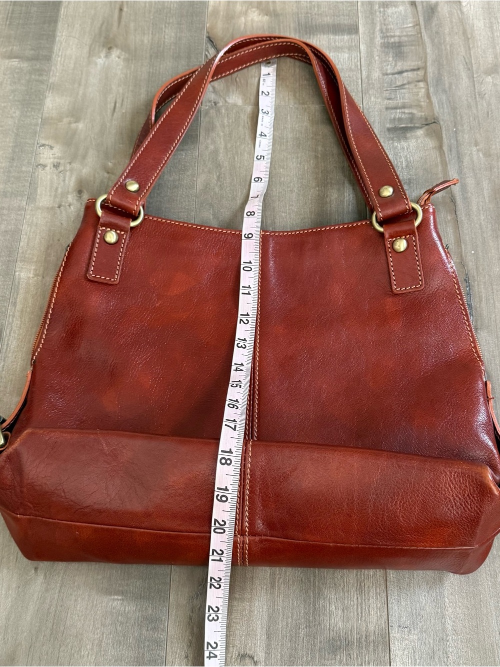 Florence Leather Handbag Purse Made in Italy Glossy Orange Brown Shoulder Bag - Picture 4 of 16